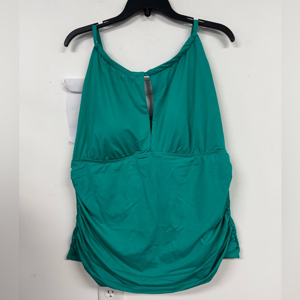 La Blanca Green Ruched Backless Long Bikini Top